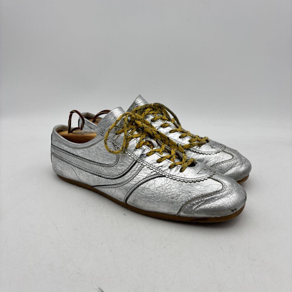 Dries Van Noten Silver Metallic Leather Marathon Men Sneakers EU 43 US 10